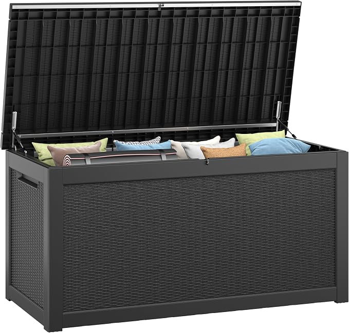 260 Gallon Resin Deck Box, Large Indoor and Outdoor Storage Box, Weatherproof by LHBGO