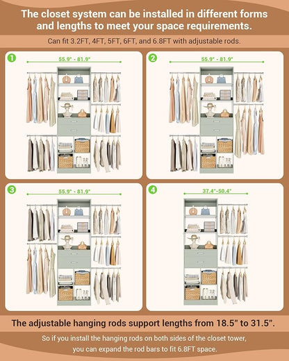 Besiost Small Closet System, 3.2-6.8FT Small Closet Organizer - Image 4
