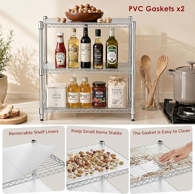 Heavy Duty 3-Shelf Shelving Unit, 24.02" W x 13.78" D x 21.97" H Chrome Steel - Image 5