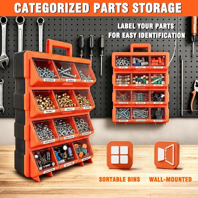 ULIBERMAGNET Tool Box Organizer, 12-Compartment Portable Small Parts Organizer - Image 5