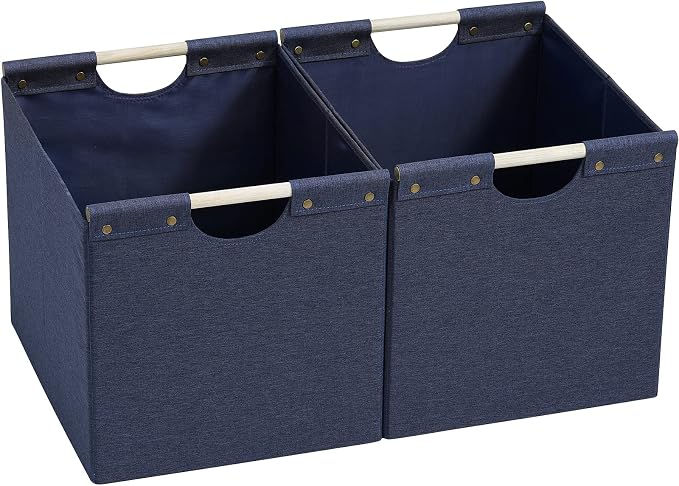 HOONEX Large Foldable Storage Bins, Linen Fabric, Storage Baskets by HOONEX