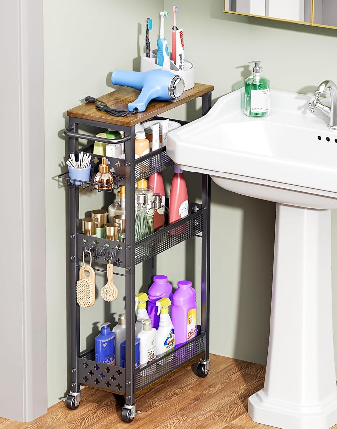 Rolling Slim Storage Cart, 4-Tier Narrow Bathroom Organizers and Storage Cart - Image 9