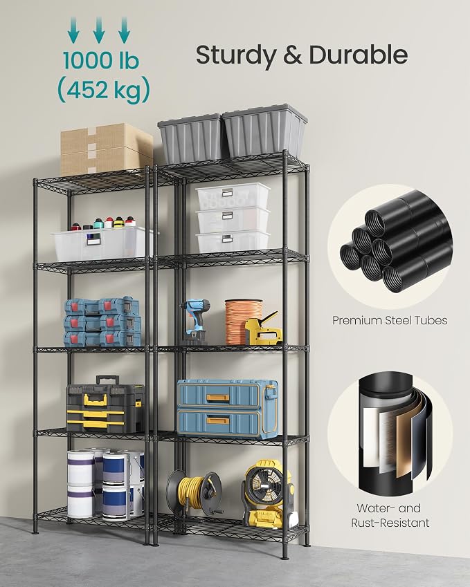 SONGMICS Storage Shelf, Metal Wire Shelving Unit, Adjustable Shelves, - Image 4