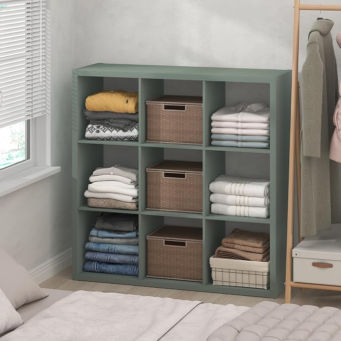 Furinno Cubic Extra Thick 9-Cube Closet Organizers and Storage, Sage Green | by Furinno-FitsYourSpaceFitsYourBudget