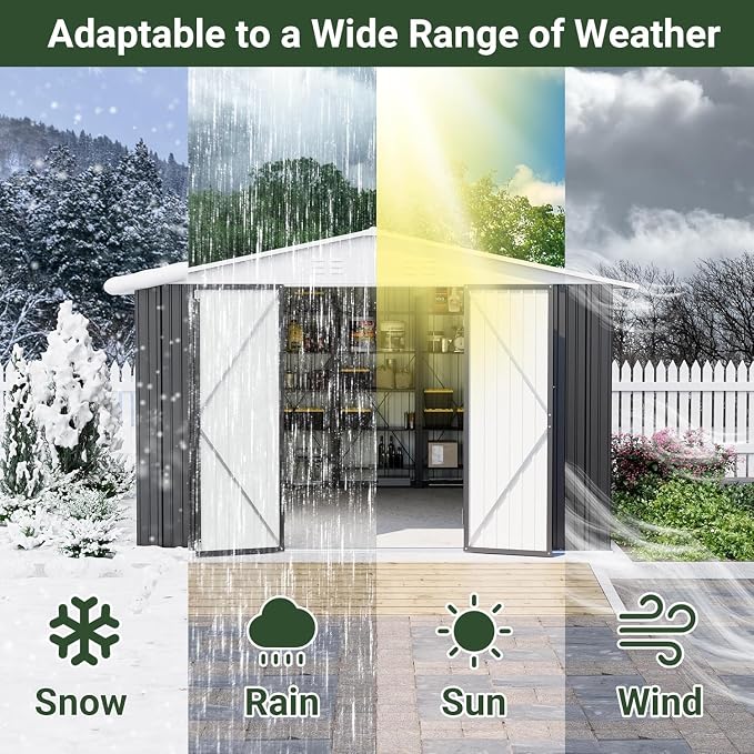 Polar Aurora 10x12 FT Metal Shed, Heavy-Duty Galvanized Steel Tool Storage Shed - Image 3