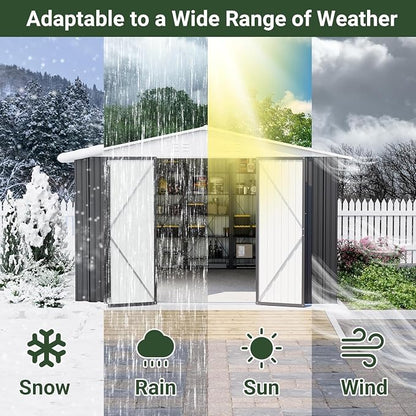 Polar Aurora 10x12 FT Metal Shed, Heavy-Duty Galvanized Steel Tool Storage Shed - Image 3
