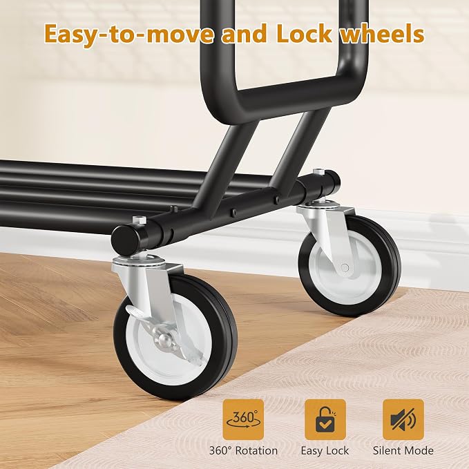 Heavy Duty Clothes Rack with Metal Basket, 720 LBS Rolling Double Rod Garment - Image 5