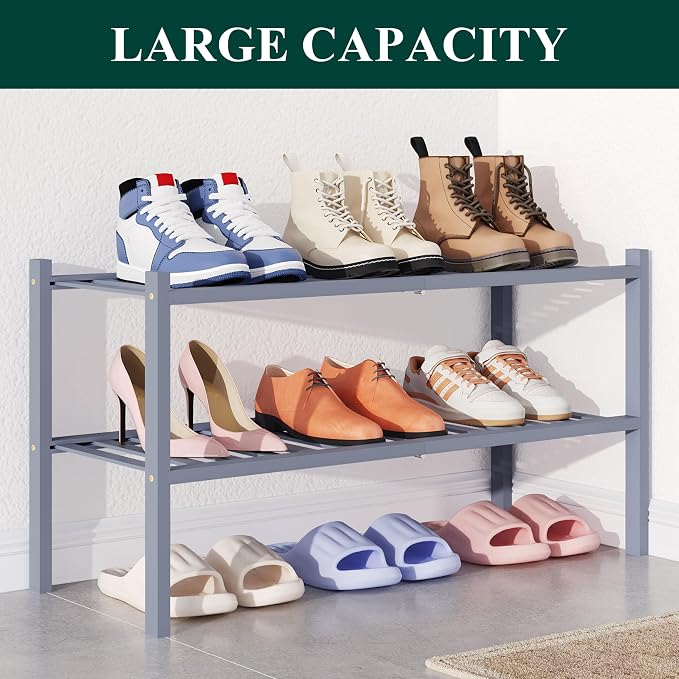 Smiry Bamboo Shoe Rack for Closet, 2 Tier Wooden Stackable Shoe Organizer - Image 5