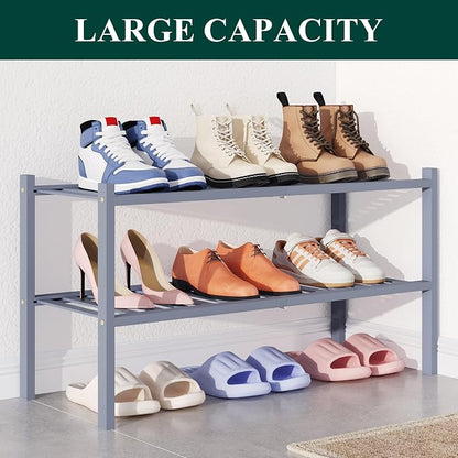 Smiry Bamboo Shoe Rack for Closet, 2 Tier Wooden Stackable Shoe Organizer - Image 5