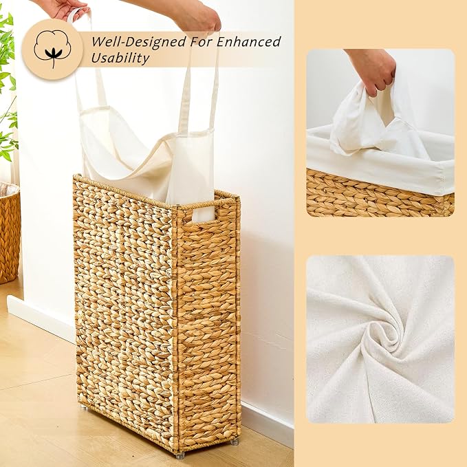 Handwoven Slim Laundry Hamper, 75L Narrow Laundry Basket, Natural Water - Image 7