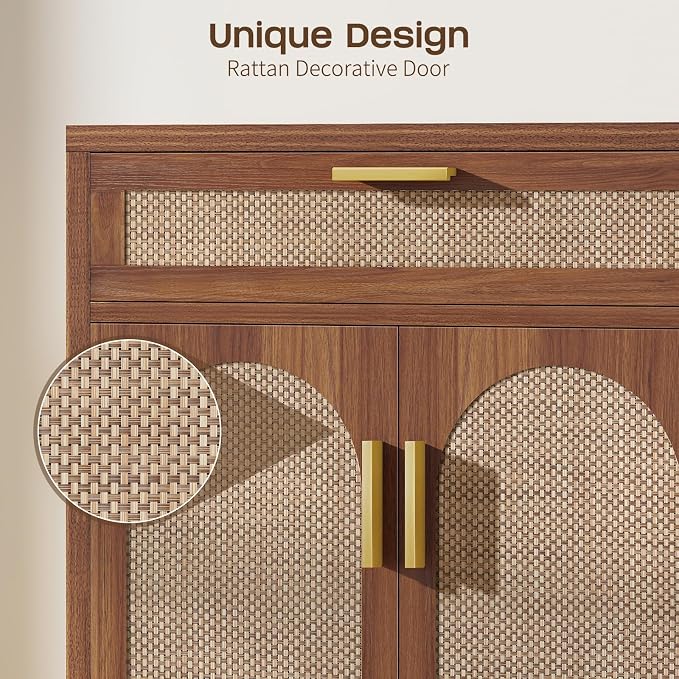 Rattan Buffet Cabinet with Storage, Sideboard Cabinet with Doors and Shelves - Image 3