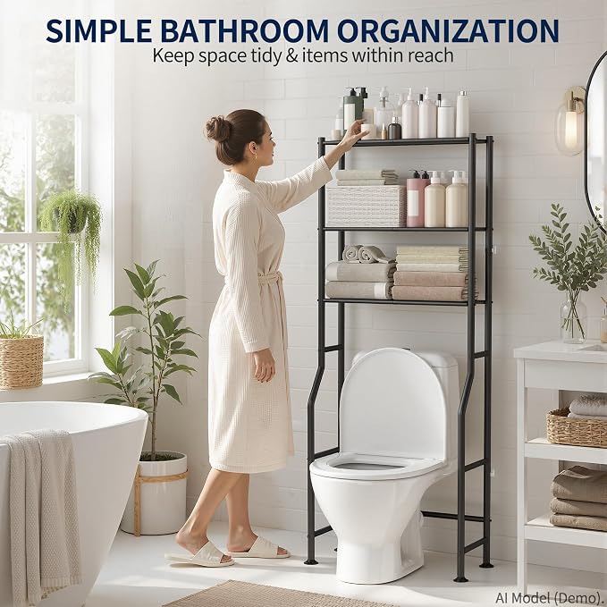 GloTika 3-Tier Over Toilet Storage Rack, Metal Over Toilet Bathroom Organizer - Image 3