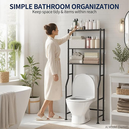 GloTika 3-Tier Over Toilet Storage Rack, Metal Over Toilet Bathroom Organizer - Image 3