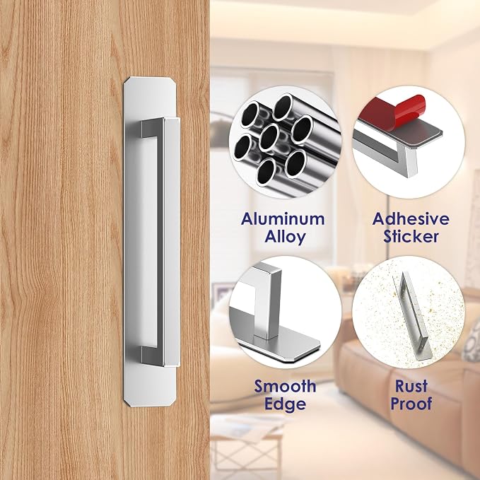 2PCS Self-Stick Instant Cabinet Drawer Door Handles, Aluminum Alloy Adhesive No - Image 4