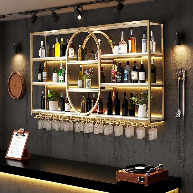 63IN Large Wall Mount Wine Rack, Metal 4 Tier Hanging Bottle Holder - Image 3