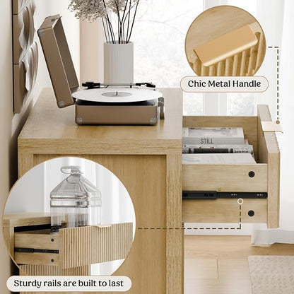 Lulive Fluted Buffet Cabinet for Kitchen, 28.3" Sideboard Cabinet Natural | - Image 3