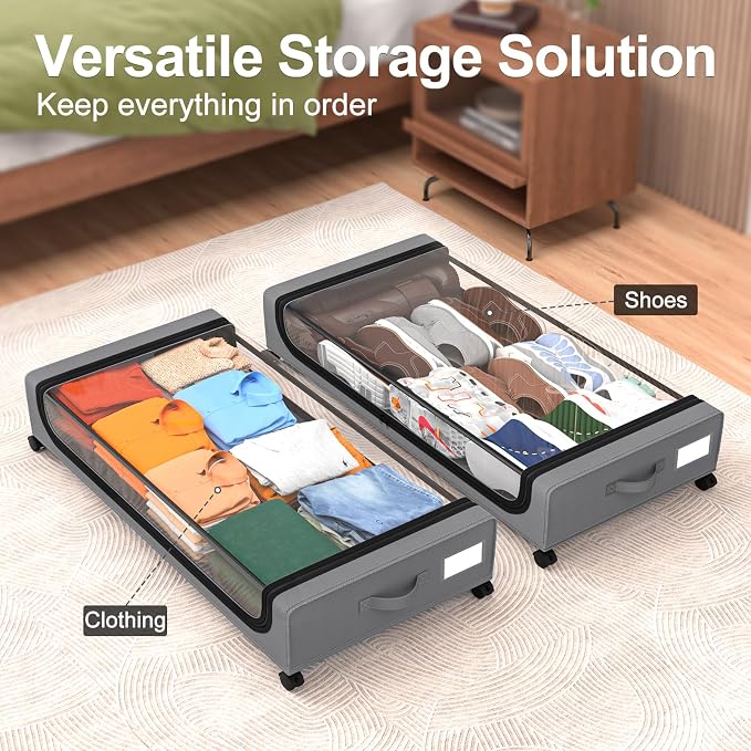 GoMaihe Under Bed Storage with Wheels: 70L Underbed Storage Containers with Lids - Image 6