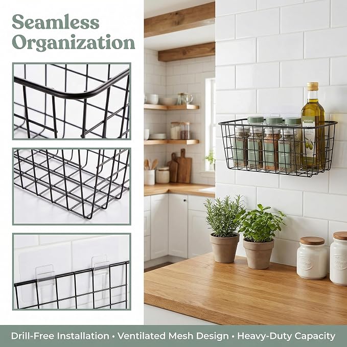 2 Set Adhesive Hanging Wall Basket Inside Cabinet Door Organizer, Wall Storage - Image 8