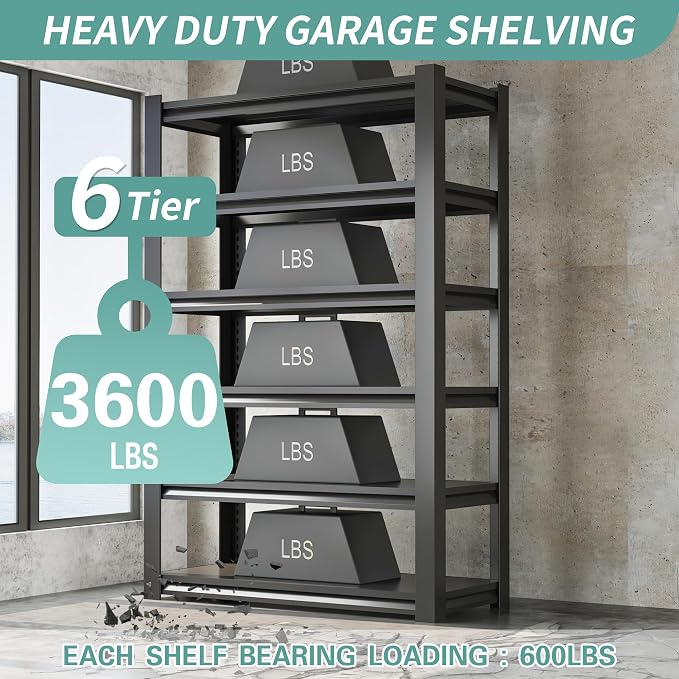 82" H Garage Shelving, 6 Tier Adjustable Heavy Duty Storage Shelves, 2500Lbs - Image 4