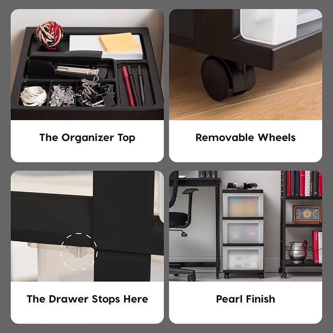 IRIS USA 3-Drawer Rolling Storage Cart, office essentials, classroom items - Image 4