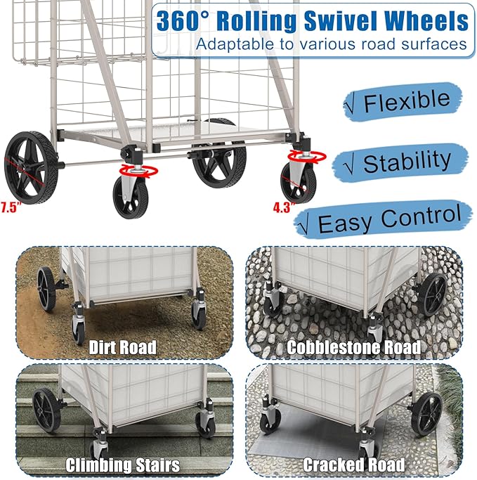 Shopping Cart for Groceries, 320lbs Jumbo Grocery Carts - Image 4
