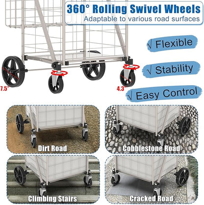 Shopping Cart for Groceries, 320lbs Jumbo Grocery Carts - Image 4