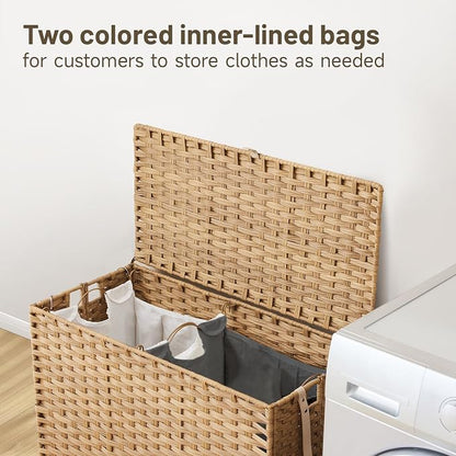 Laundry Hamper with Wheels, 34.3 Gallon Rolling Laundry Basket with Lid - Image 2