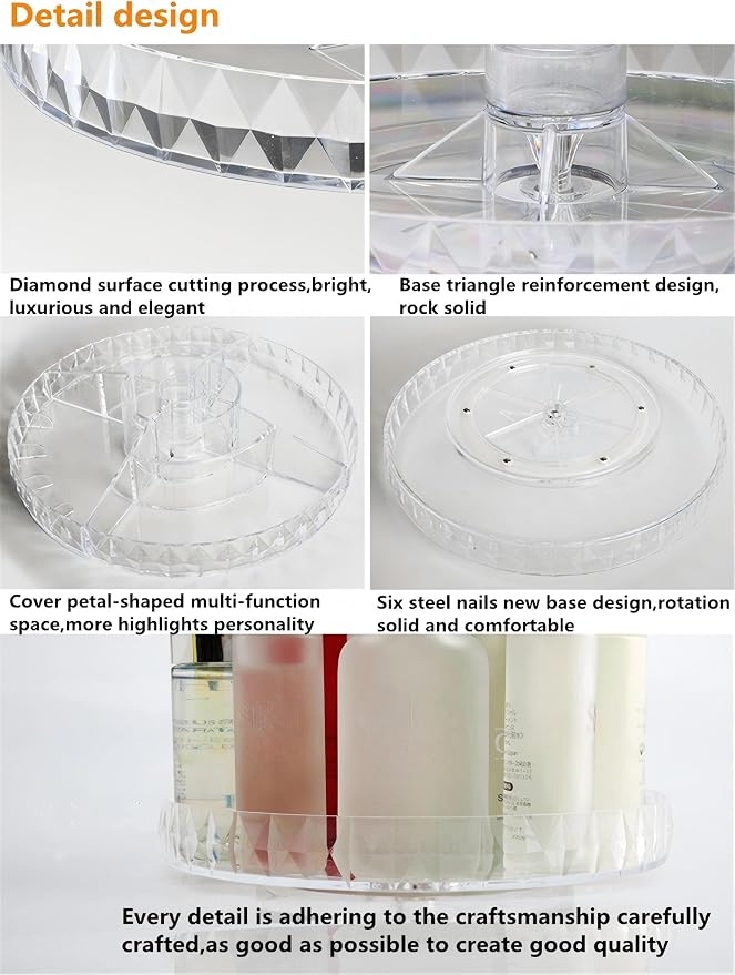 Diamond Pattern Three Layers Perfume Organizer, 360 Rotating Diamond Cosmetic - Image 6