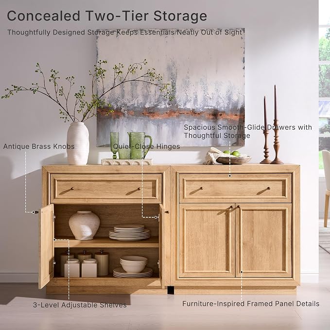 ACCOHOHO Modern Farmhouse Buffet Cabinet, 94.5" Sideboard Credenza, Modular - Image 5