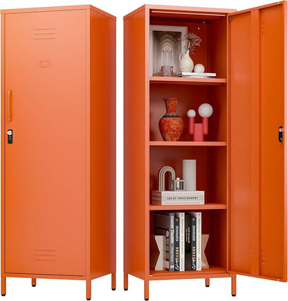 Metal Locker Storage Cabinets 59.06"H Orange Locking File Cabinets Kitchen Food by Home