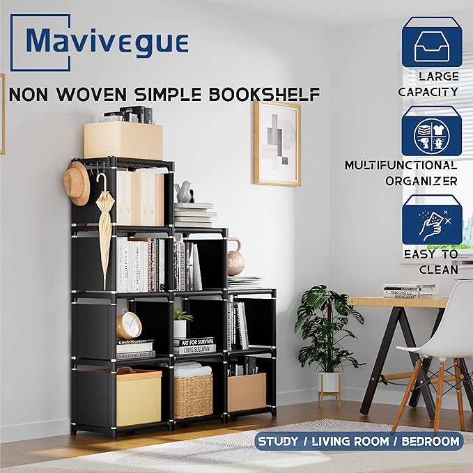 Mavivegue Book Shelf, 9 Cube Storage Organizer, DIY Bookcase, Metal Cube - Image 10