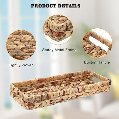 Hipiwe Wicker Toilet Tank Basket 16.9 Inch Bathroom Vanity Tray - Image 4