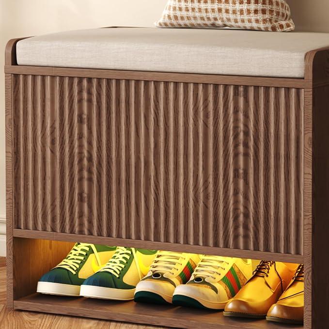 HOMEFORT 23.6" Fluted Shoe Storage Bench, Small Entryway Bench - Image 8