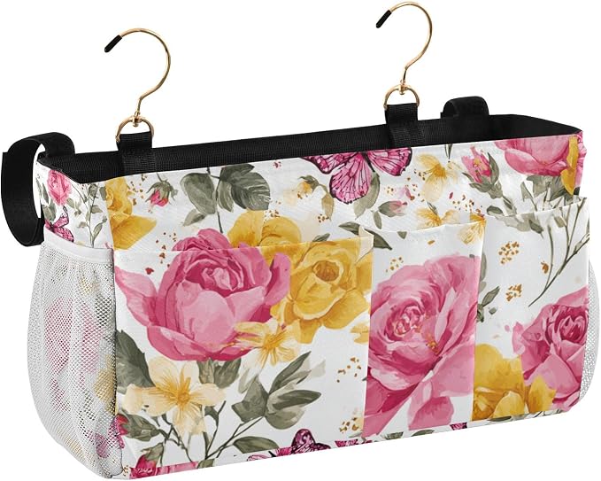 Pink Yellow Roses and Butterflies Bedside Caddy - Image 2