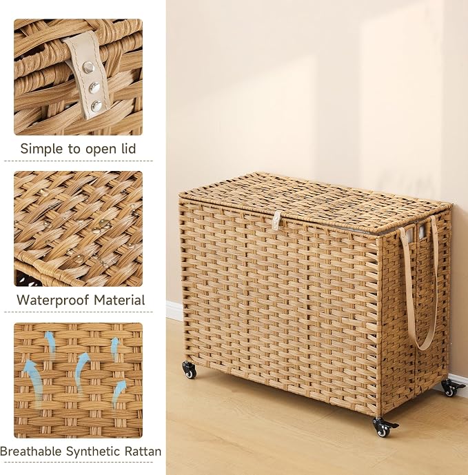 Laundry Hamper with Wheels, 60.72 Gallon Rolling Laundry Basket with Lid - Image 7