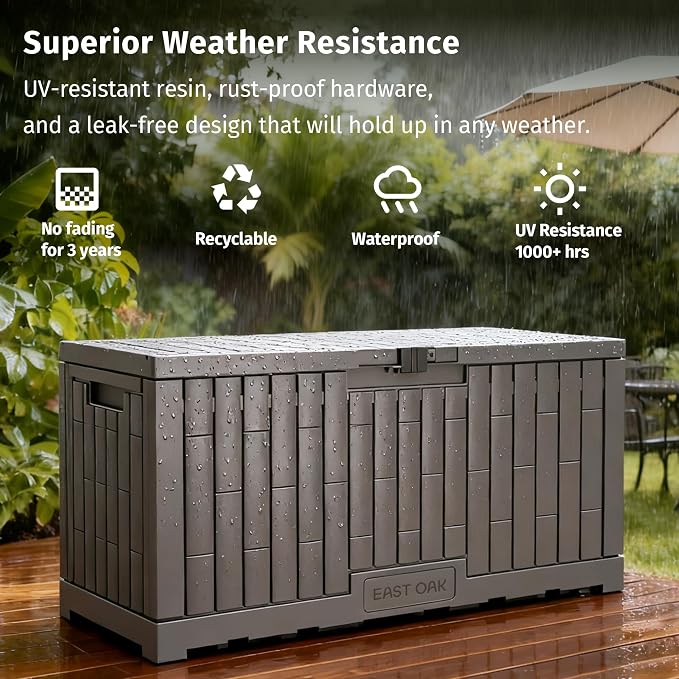 EAST OAK 120 Gallon Outdoor Storage Box | Large Resin Deck Box - Image 6