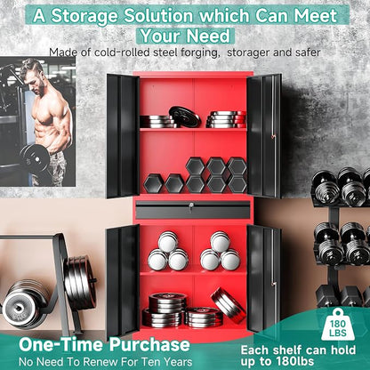 Metal Storage Cabinet with Drawer and Lock, Garage Storage Cabinet with Locking - Image 4