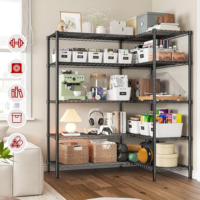 REIBII 1450LBS Metal Shelving Unit Storage Shelves 5 Tier Wire Shelving 58.1''W - Image 8