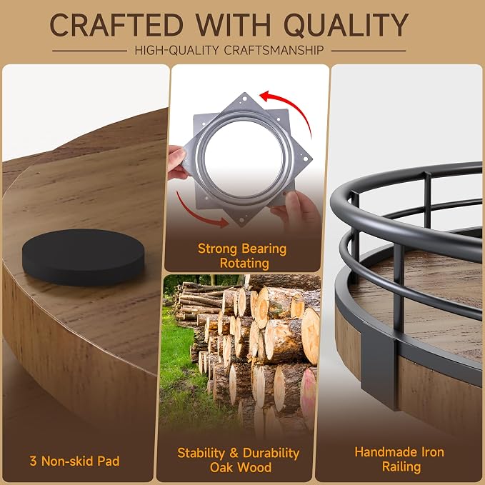 Farmhouse Oak 9" Lazy Susan Turntable Organizer - Image 5