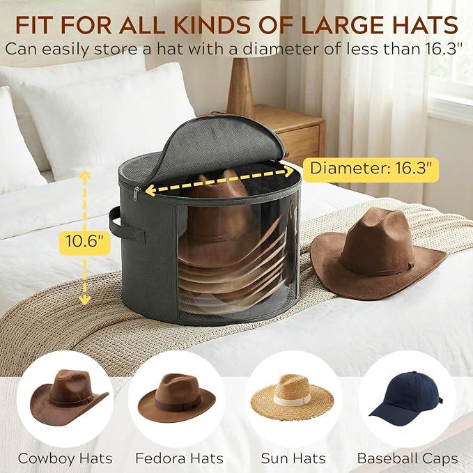 Ofiray-home Large Clear Hat Storage Boxes 2 Pack, Hold up to 7-9 Hats | Gray - Image 3