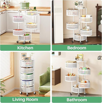 SAYZH Fruit Vegetable Basket for Kitchen, Rotating Storage Rack, 5 Tier Rolling - Image 5