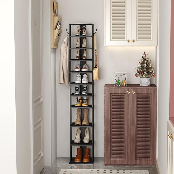 HOMEFORT 10-Tier Vertical Shoe Rack, Corner Shoe Tower, Slim Shoe Organizer - Image 4