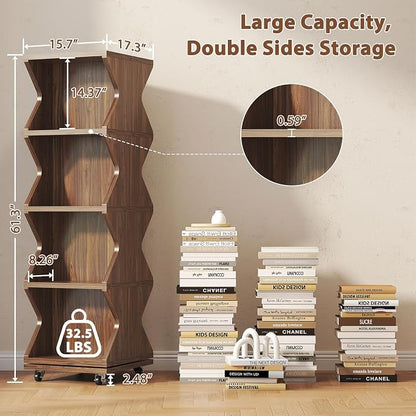 HSH Rotating Bookshelf Tower, 360°Revolving Bookcase - Image 2