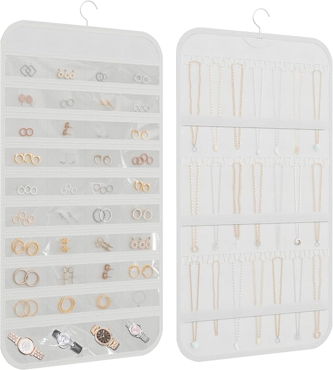 Hanging Jewelry Organizer Storage, 40 Pockets 36 Hooks Necklace Earring by DonYeco
