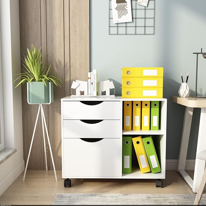 QDSSDECO 3-Drawer with Shelf Wood File Cabinet Mobile Lateral Filing Cabinet - Image 2