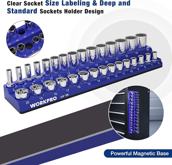 WORKPRO Magnetic Socket Organizer, 3/8-Inch Metric Socket Holder, Socket Trays - Image 5
