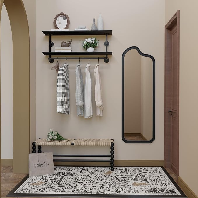 Black Clothes Rack 42in, 2-Tier Wall Mounted Garment Rack - Image 7