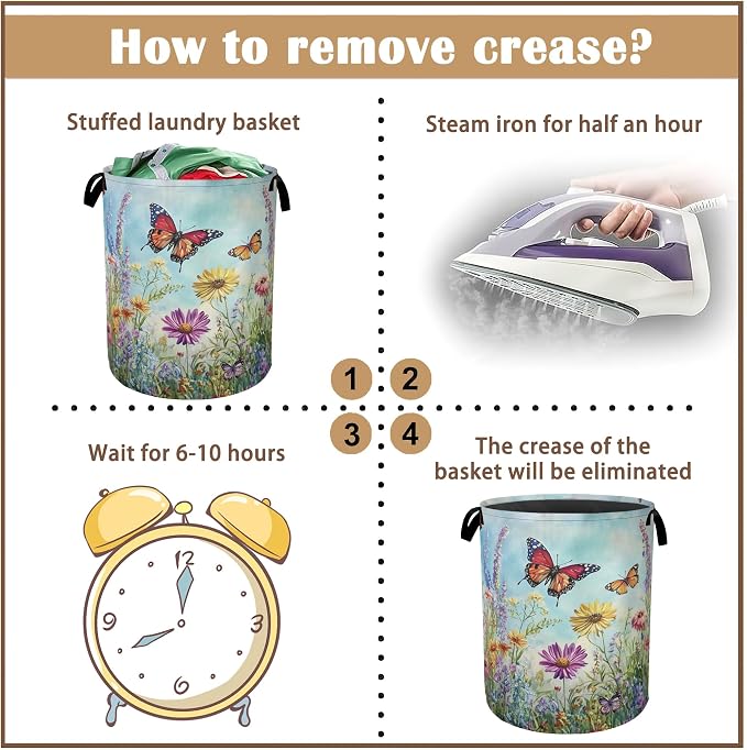 Colorful Butterfly Collapsible Laundry Baskets, Flowers Laundry Hamper - Image 6
