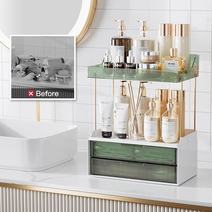Delamu Bathroom Organizers and Storage, 2 Tier 2 Drawer Makeup Organizer - Image 7
