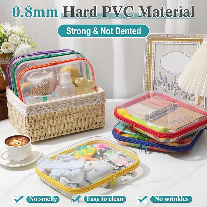 Sanwuta 6 Pcs Clear Hard Zipper Case Pencil Pouches Hard Plastic Zipper Pouches - Image 4